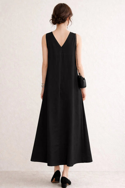 Black A-Line Cotton Maxi Dress SNEHA B