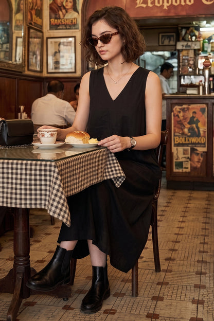 Black A-Line Cotton Maxi Dress