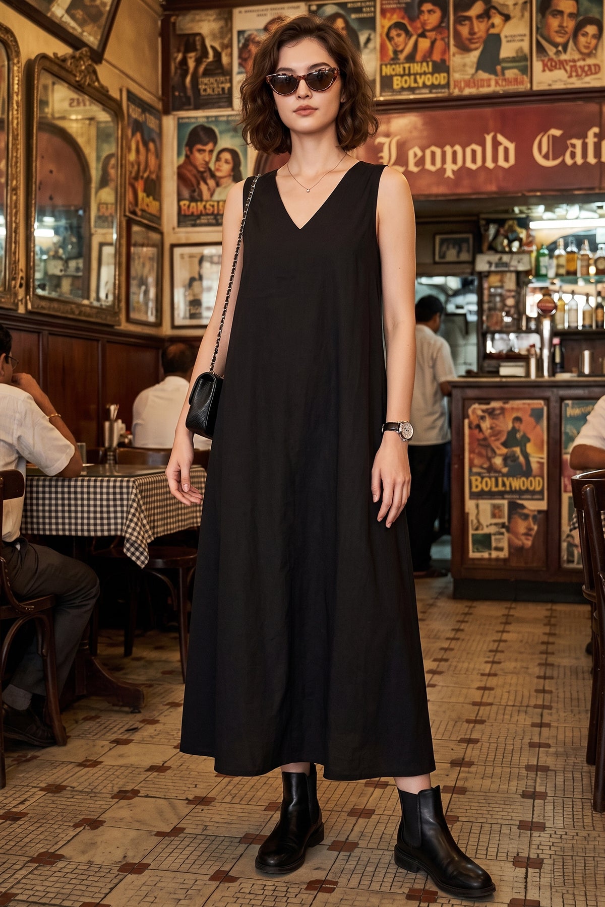 Black A-Line Cotton Maxi Dress