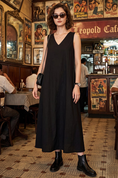 Black A-Line Cotton Maxi Dress