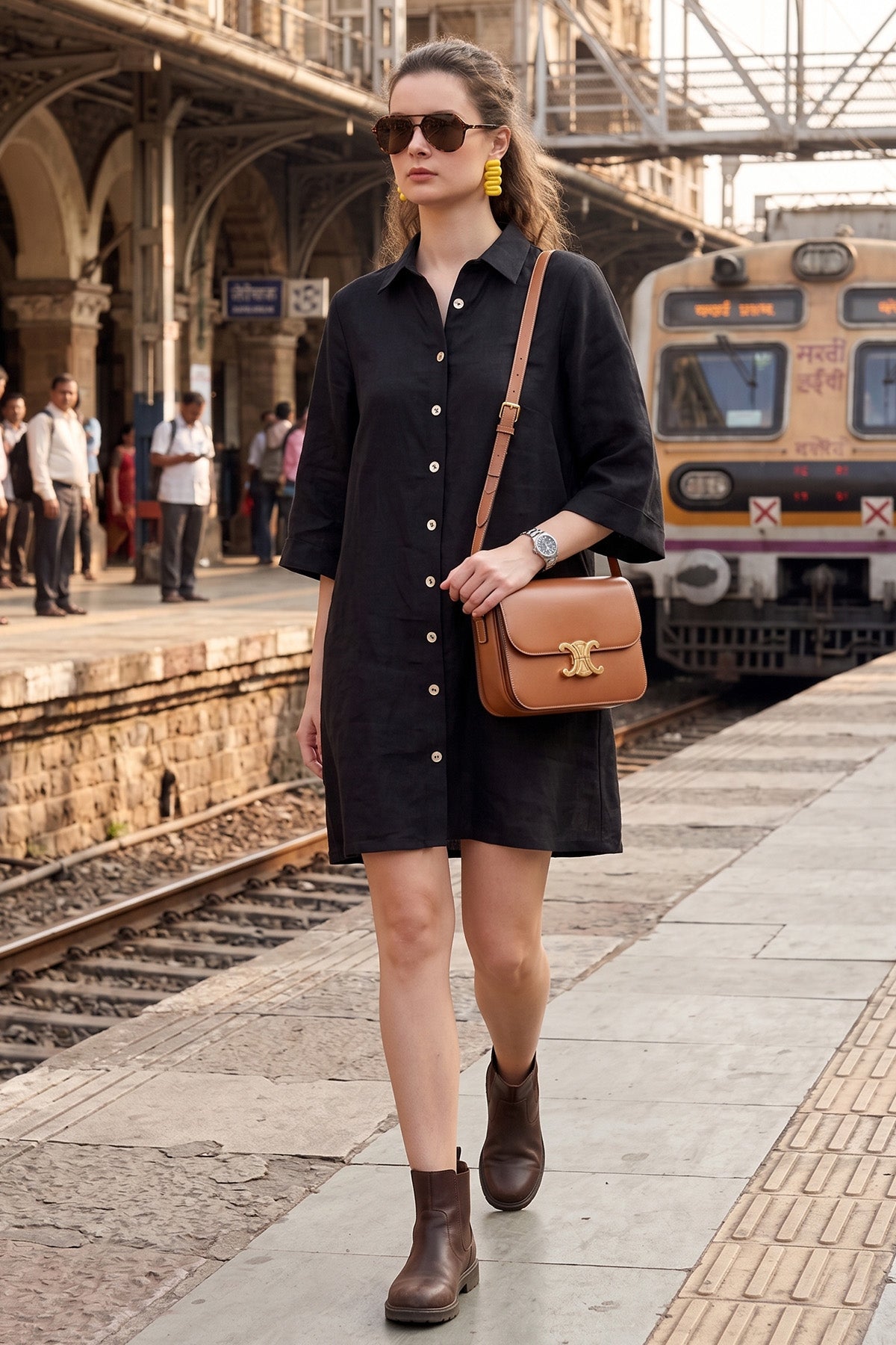 Black Button Collar Shirt Dress