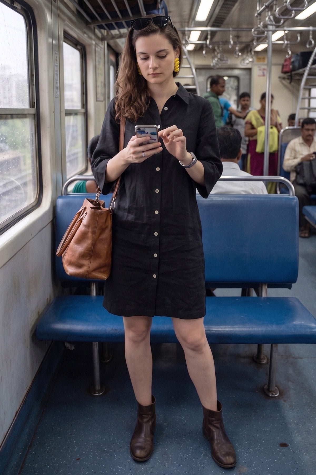 Black Button Collar Shirt Dress