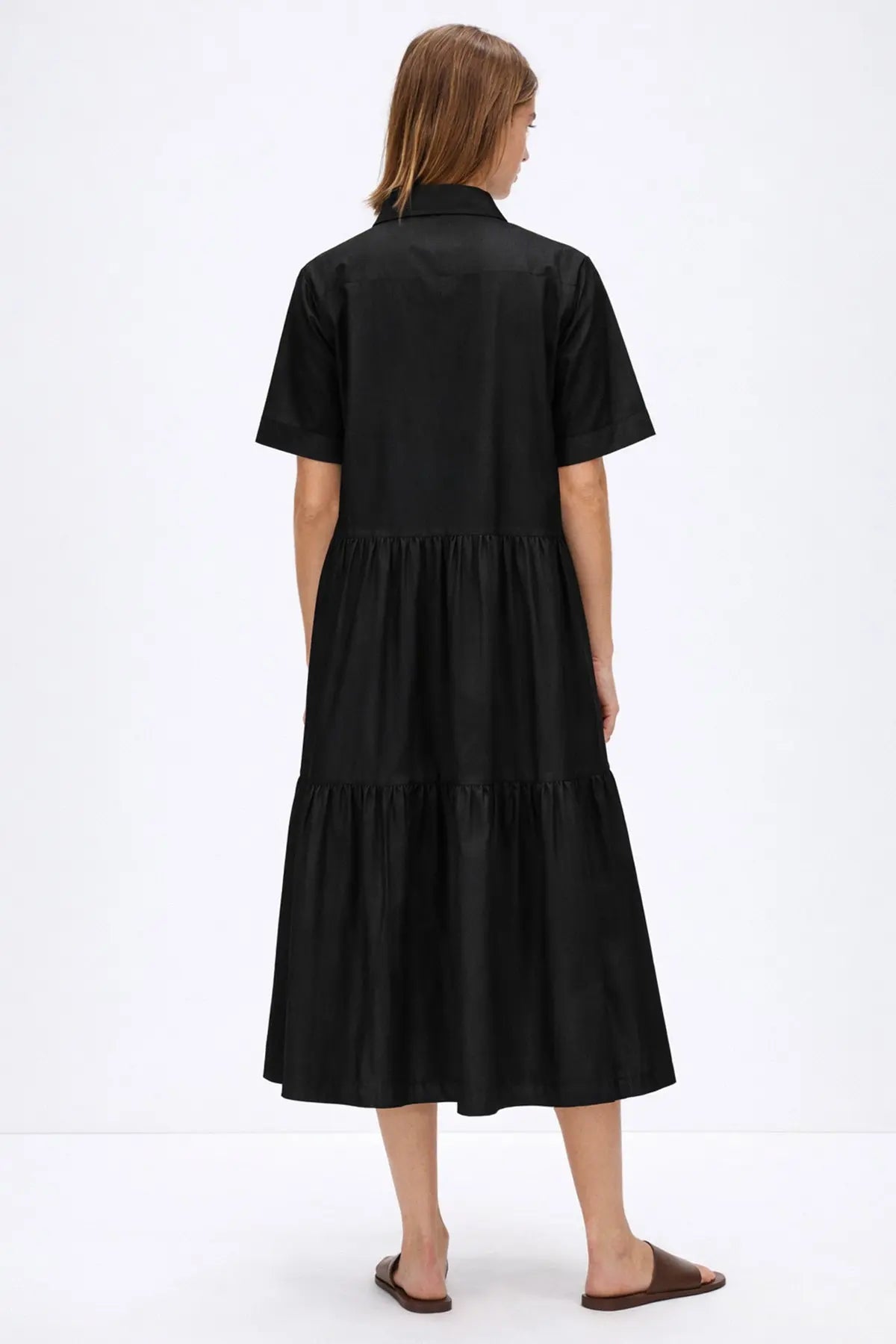 Black Button Tiered Midi Dress SNEHA B