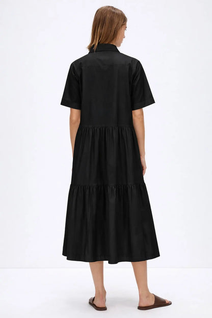 Black Button Tiered Midi Dress SNEHA B
