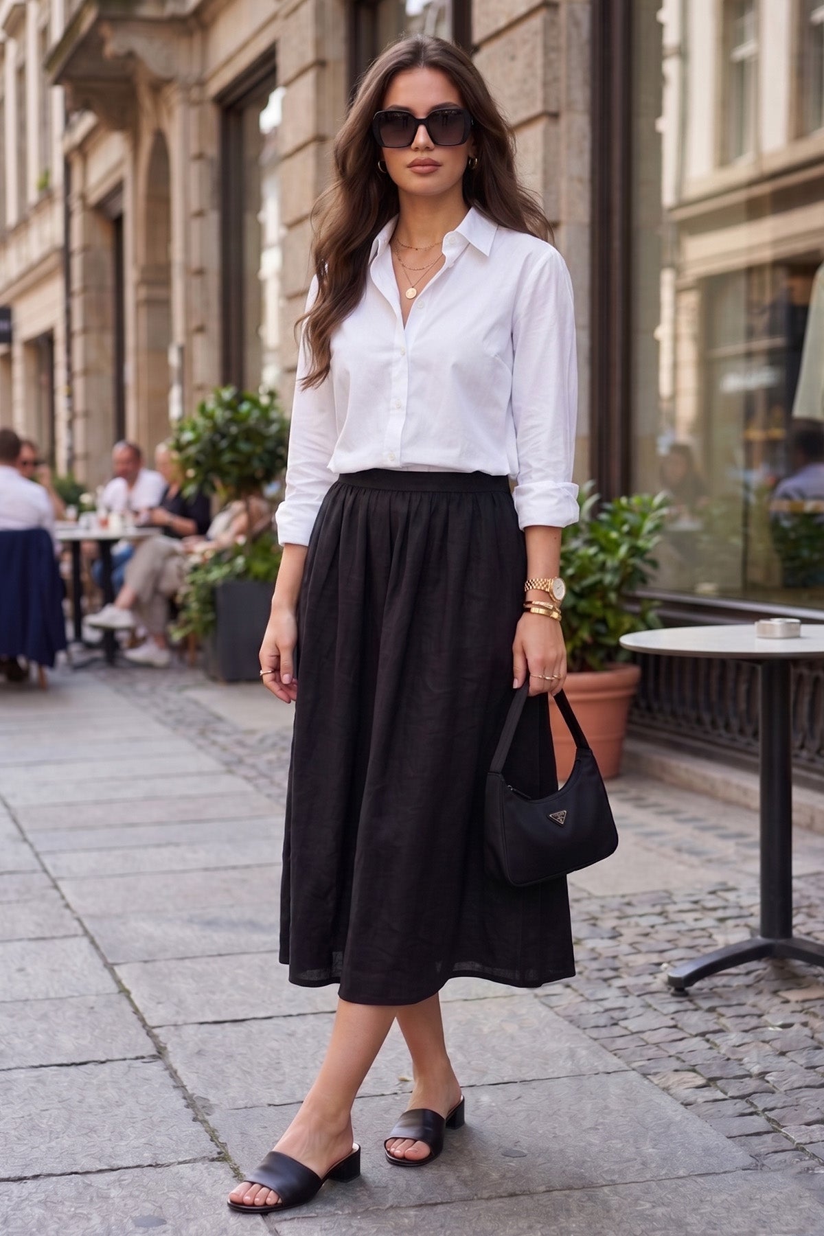 Shop Black Cotton Linen A-Line Skirt by SNEHA B