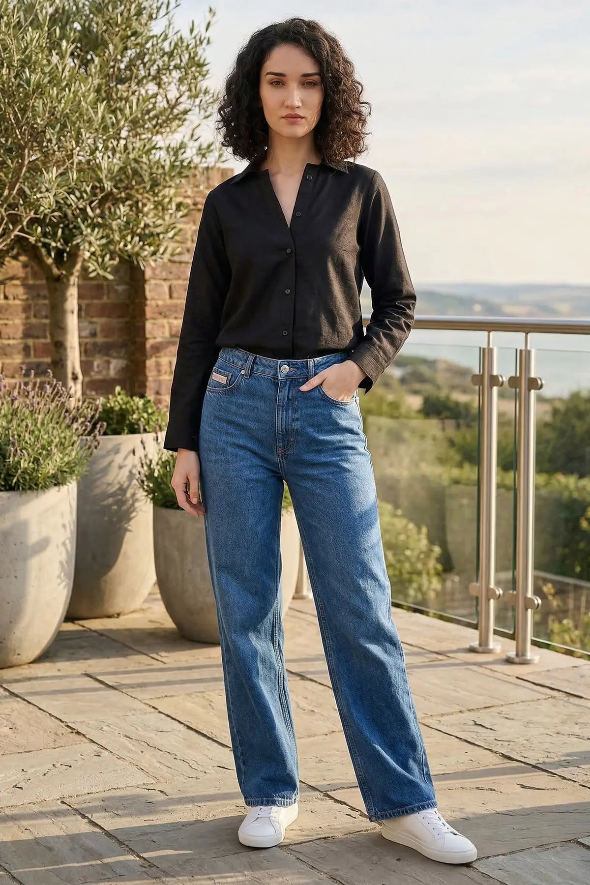 Black Cotton Linen Collar Shirt SNEHA B