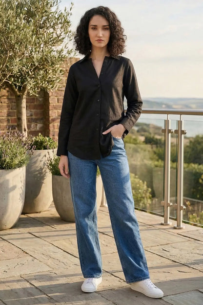 Black Cotton Linen Collar Shirt SNEHA B