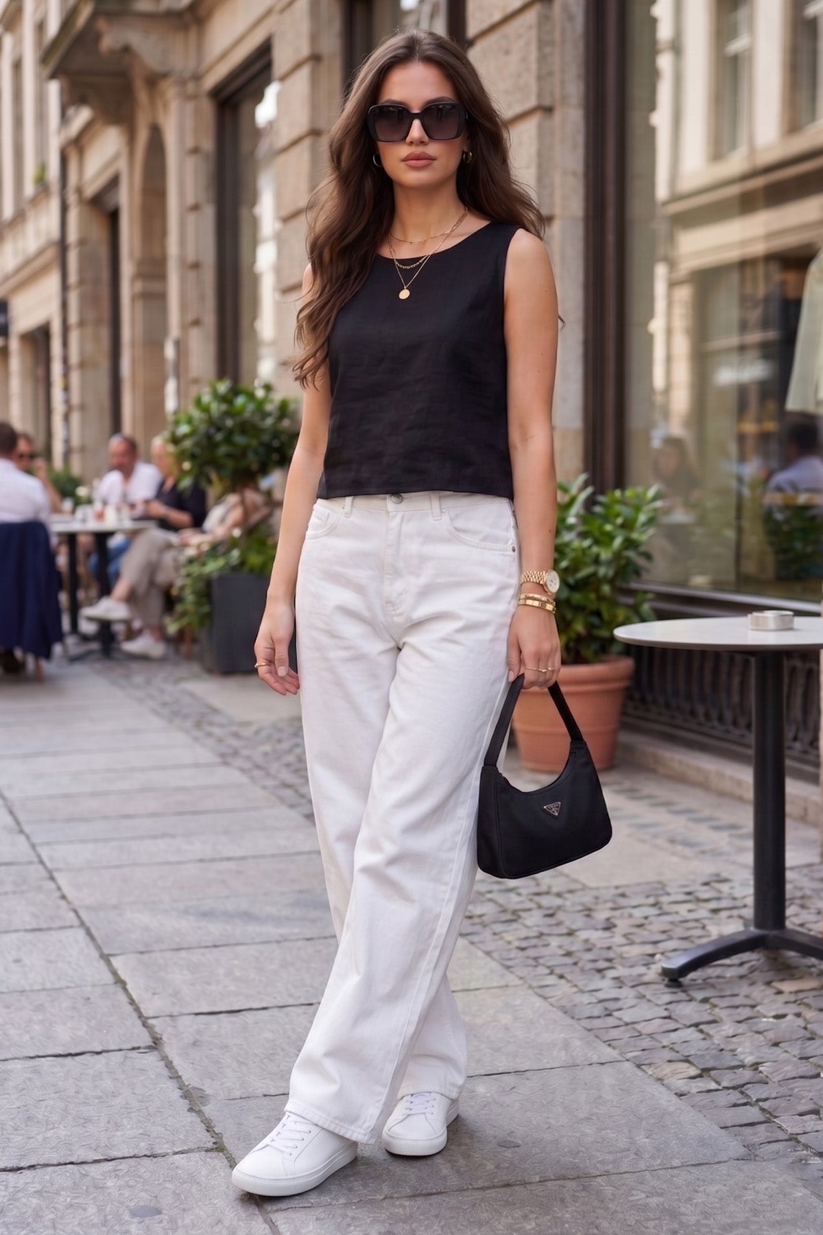 Black Cotton Linen Crop Top