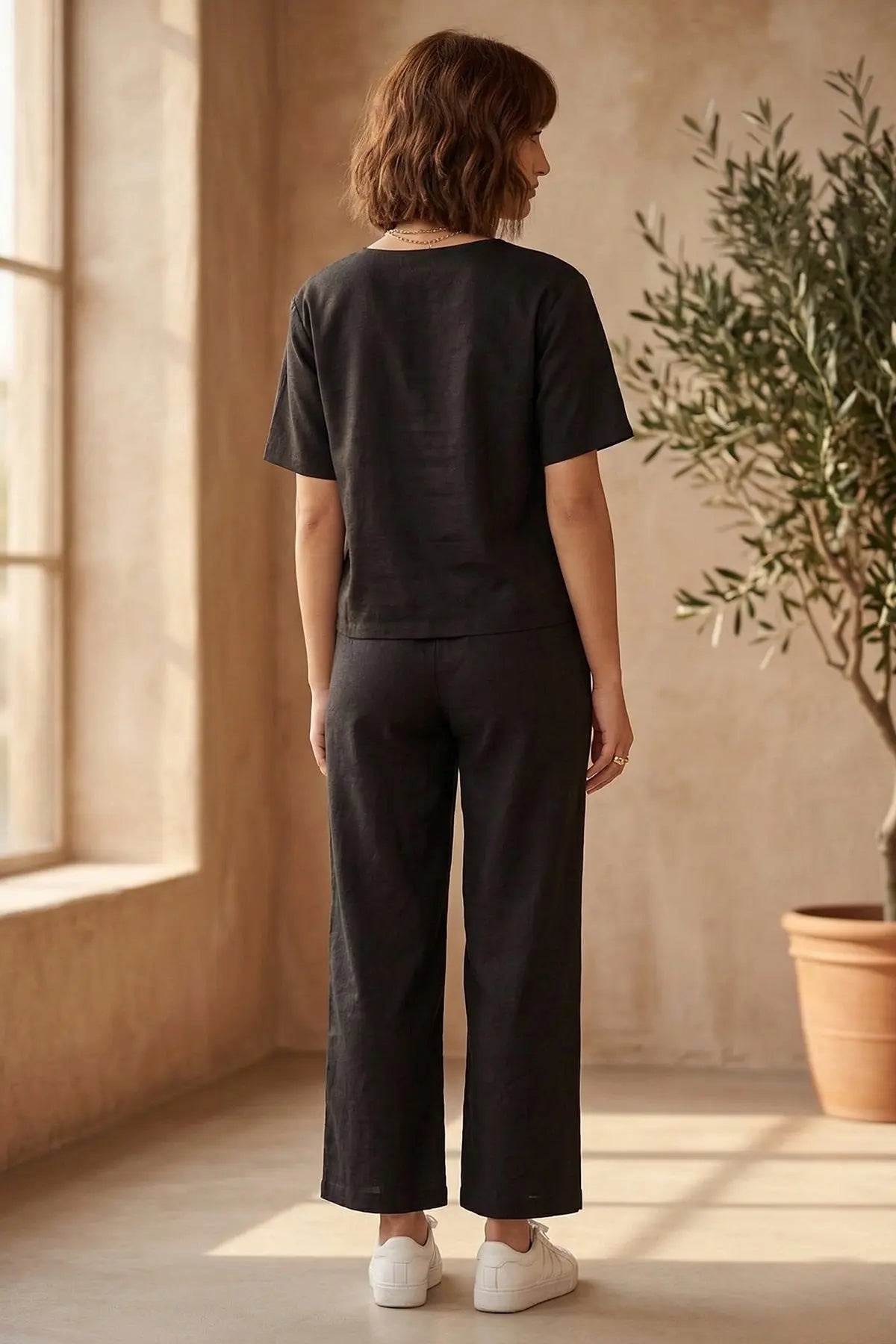 Black Cotton Linen Button Top SNEHA B