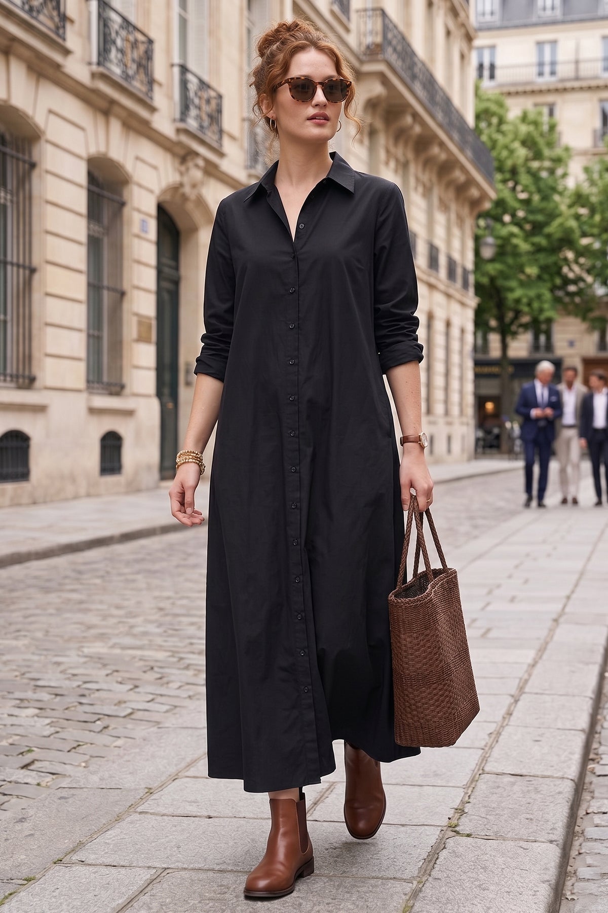 Black Cotton Maxi Shirt Dress