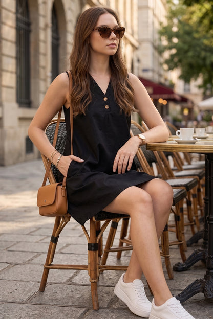 Black Cotton Sleeveless Dress