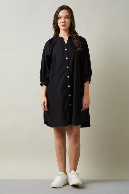 Buy Black Relaxed Shirt Style Dress by SNEHA B