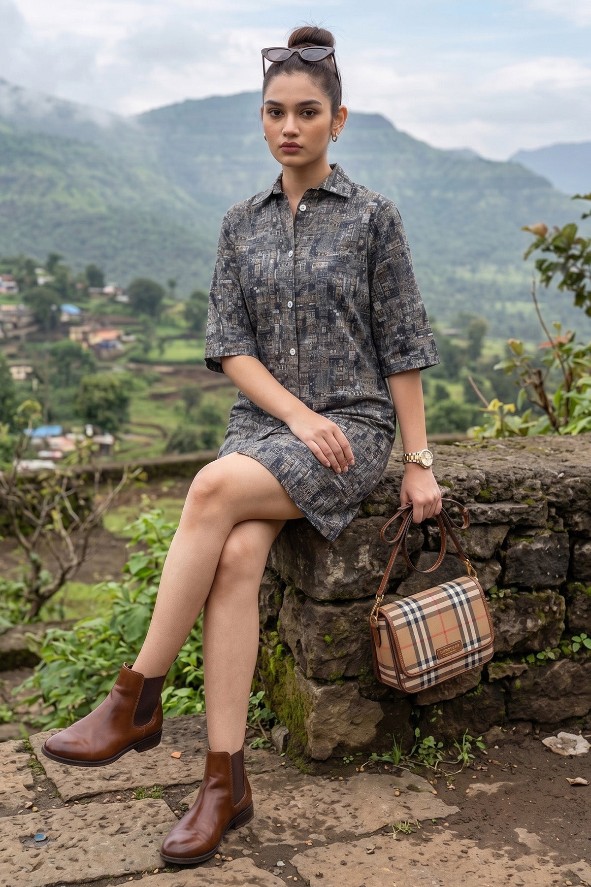 Shop Black Traffic Print Shirt Dress by SNEHA B