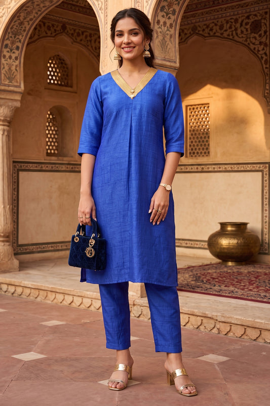 Blue Silk Straight Kurta Set