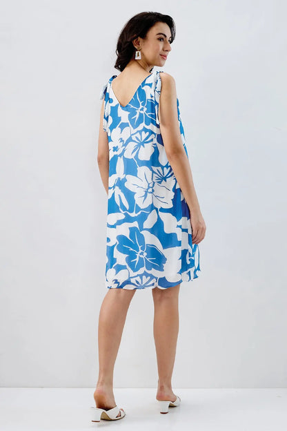 Blue White Tie Knot Mini Dress SNEHA B