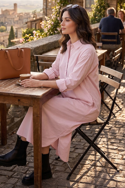 Blush Cotton Collar Midi Dress