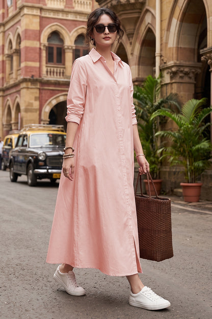 Blush Cotton Maxi Shirt Dress