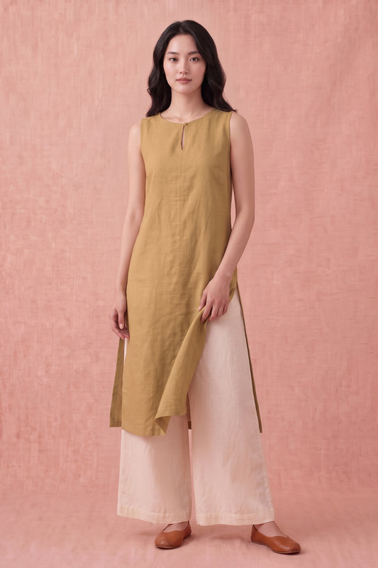 Camel Cotton Linen Kurta Set