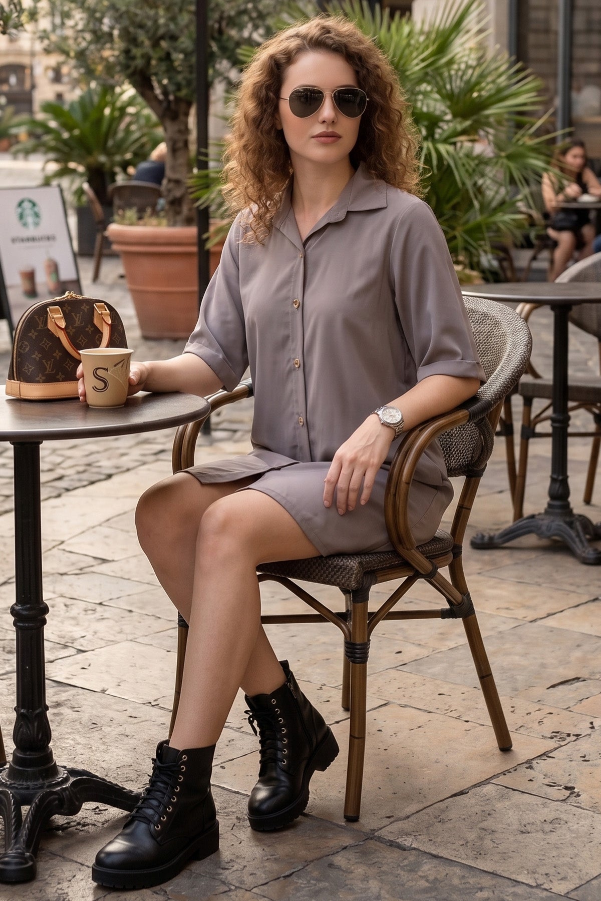 Cement Bamboo Cotton Shirt Dress