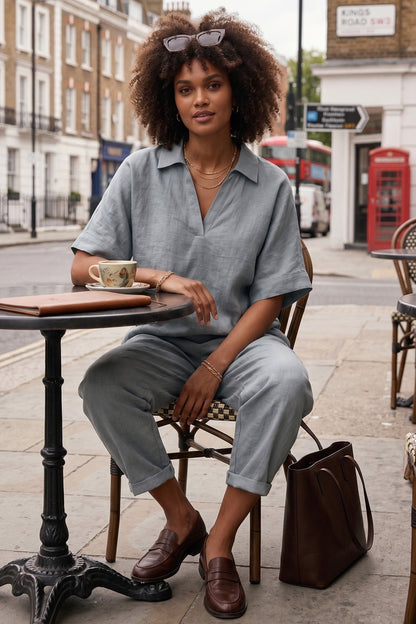 Cement Grey Double Pleated Pant