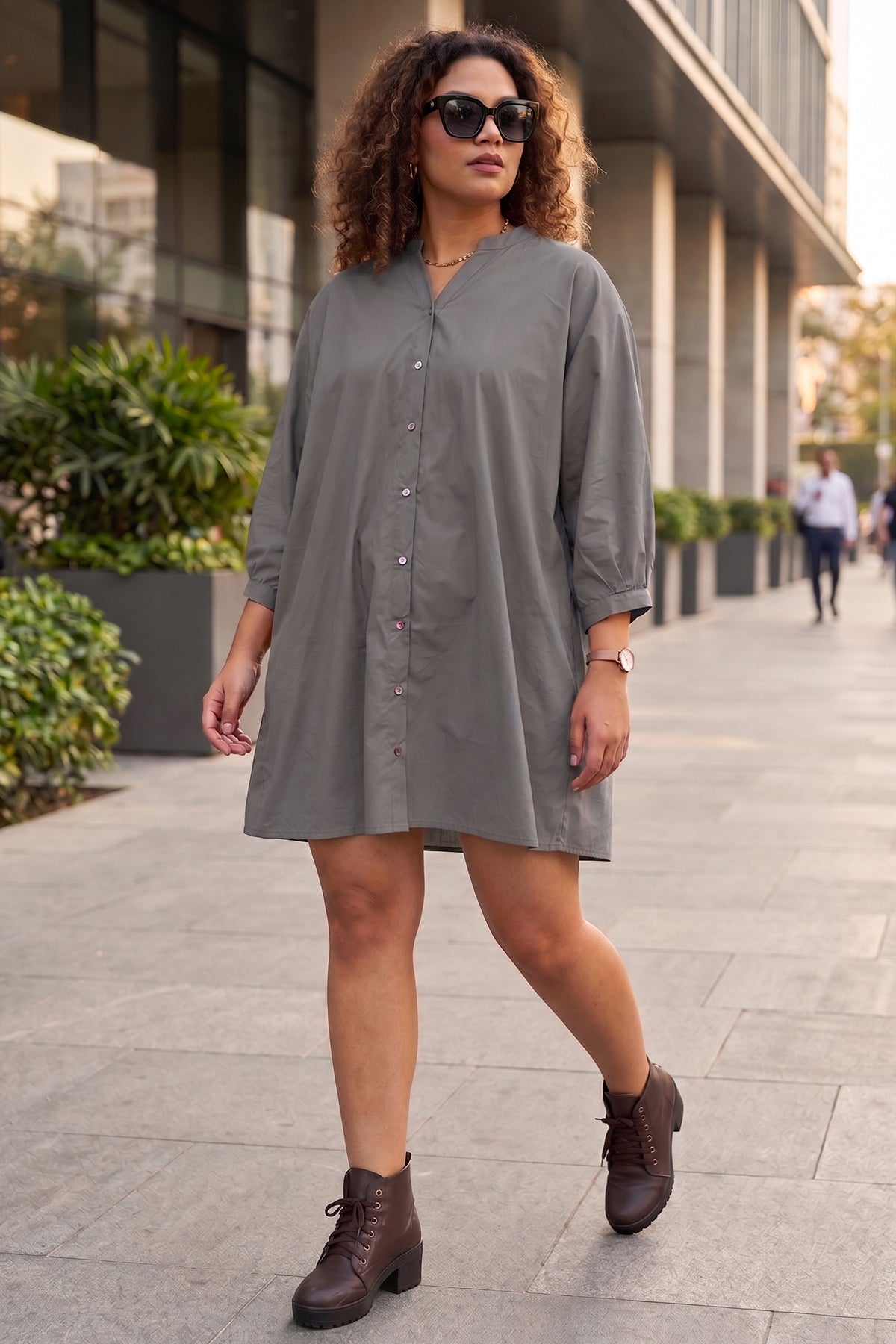 Cement Relax Shirt Style Dress
