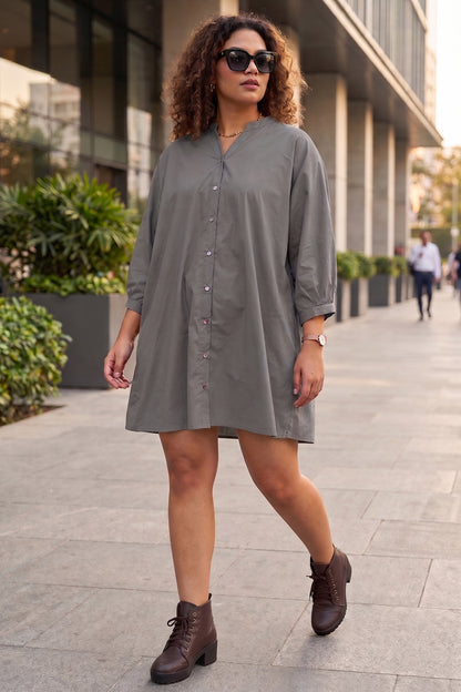 Cement Relax Shirt Style Dress