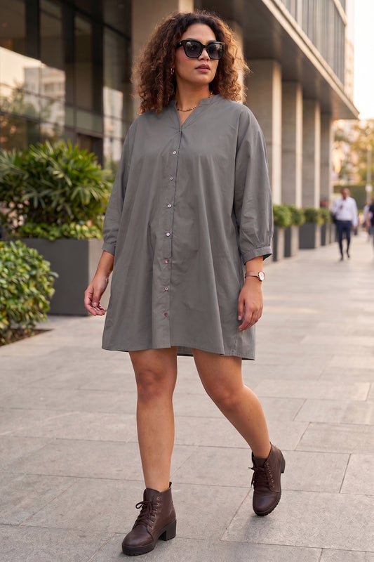 Cement Relax Shirt Style Dress