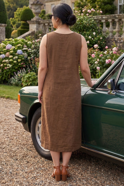 Cinnamon Linen Blend Midi Dress