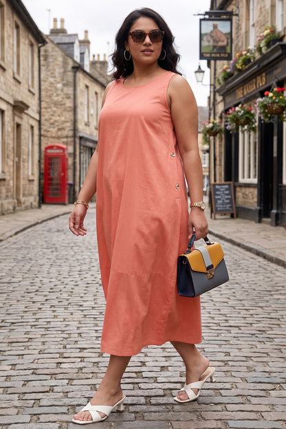 Coral Cotton Sleeveless Dress