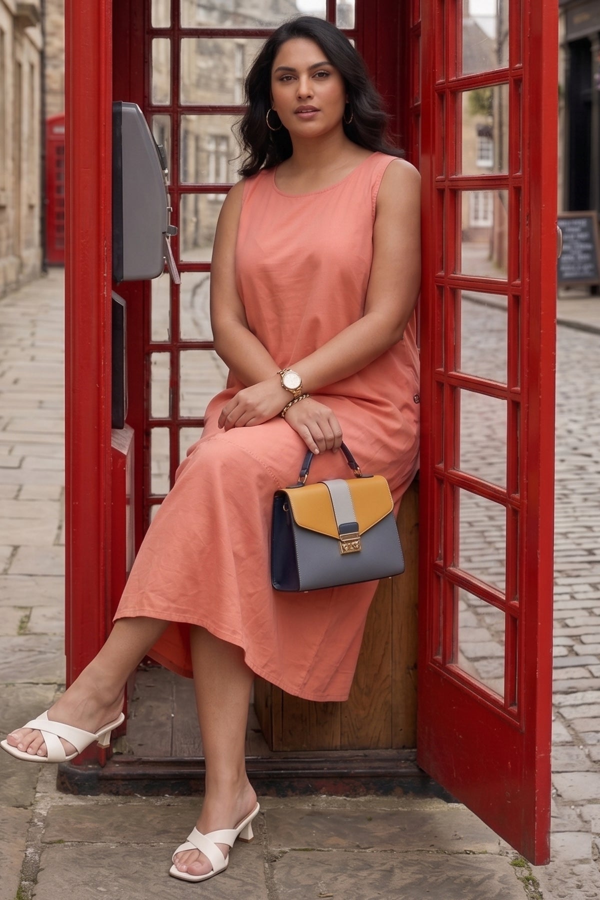 Coral Cotton Sleeveless Dress