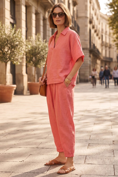 Coral Pink Double Pleated Pants