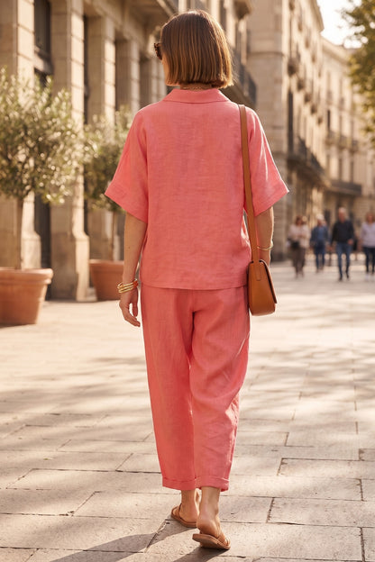 Coral Pink Double Pleated Pants