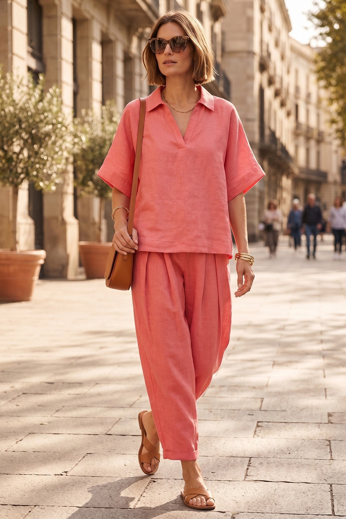 Coral Pink Double Pleated Pants