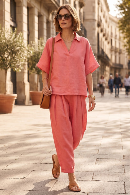 Coral Pink Double Pleated Pants