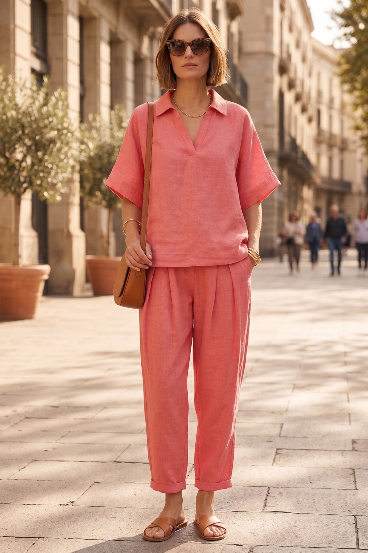 Coral Pink Double Pleated Pants