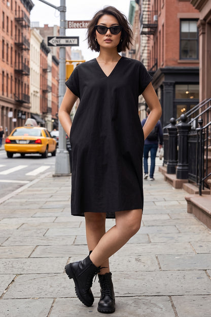 Cotton Linen Black Mini Dress