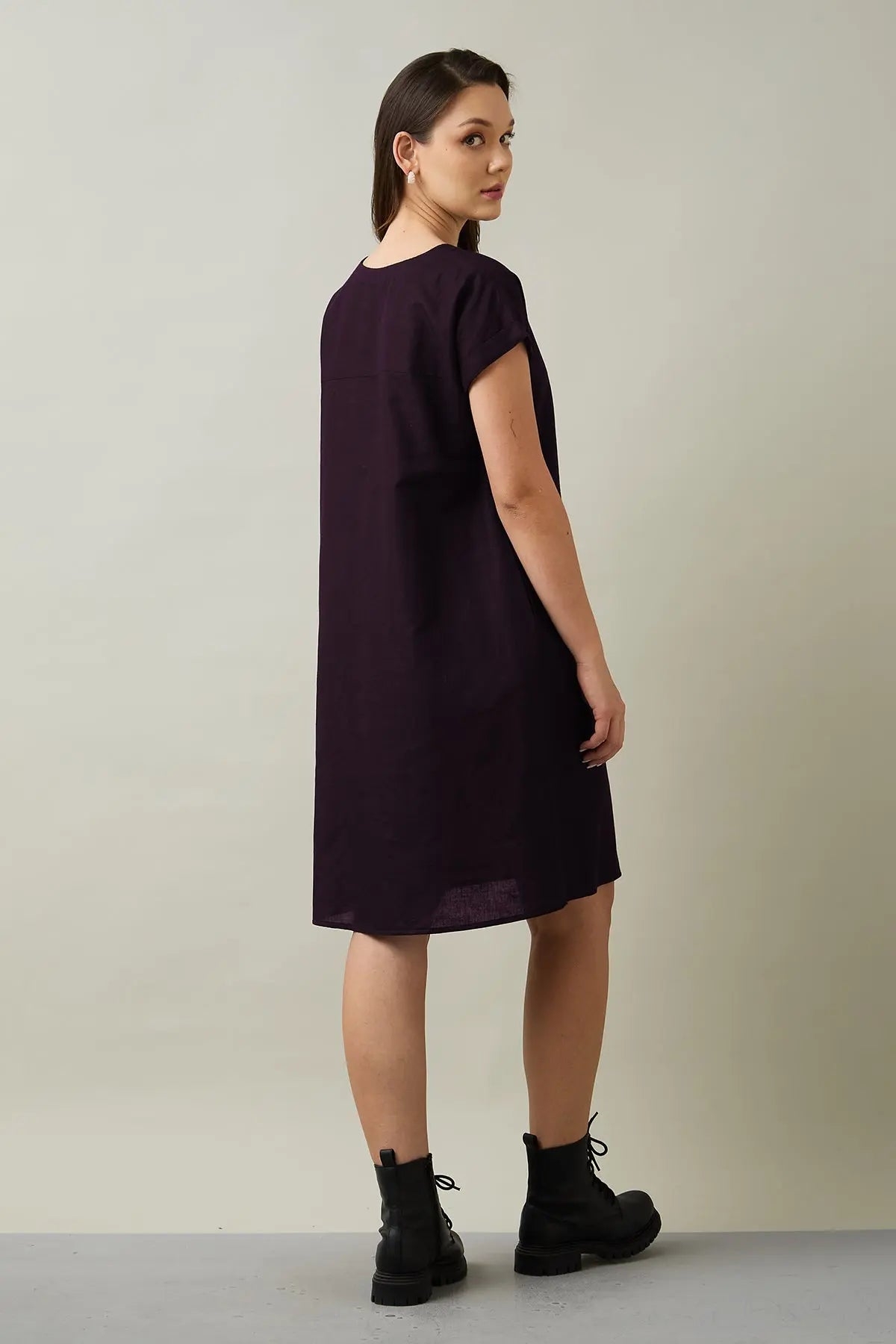 Cotton Linen Plum Mini Dress SNEHA B