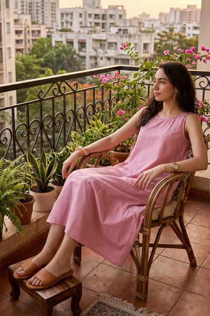 Cotton Pink Sleeveless Dress