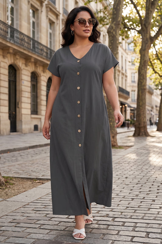 Dark Grey Cotton Button Dress