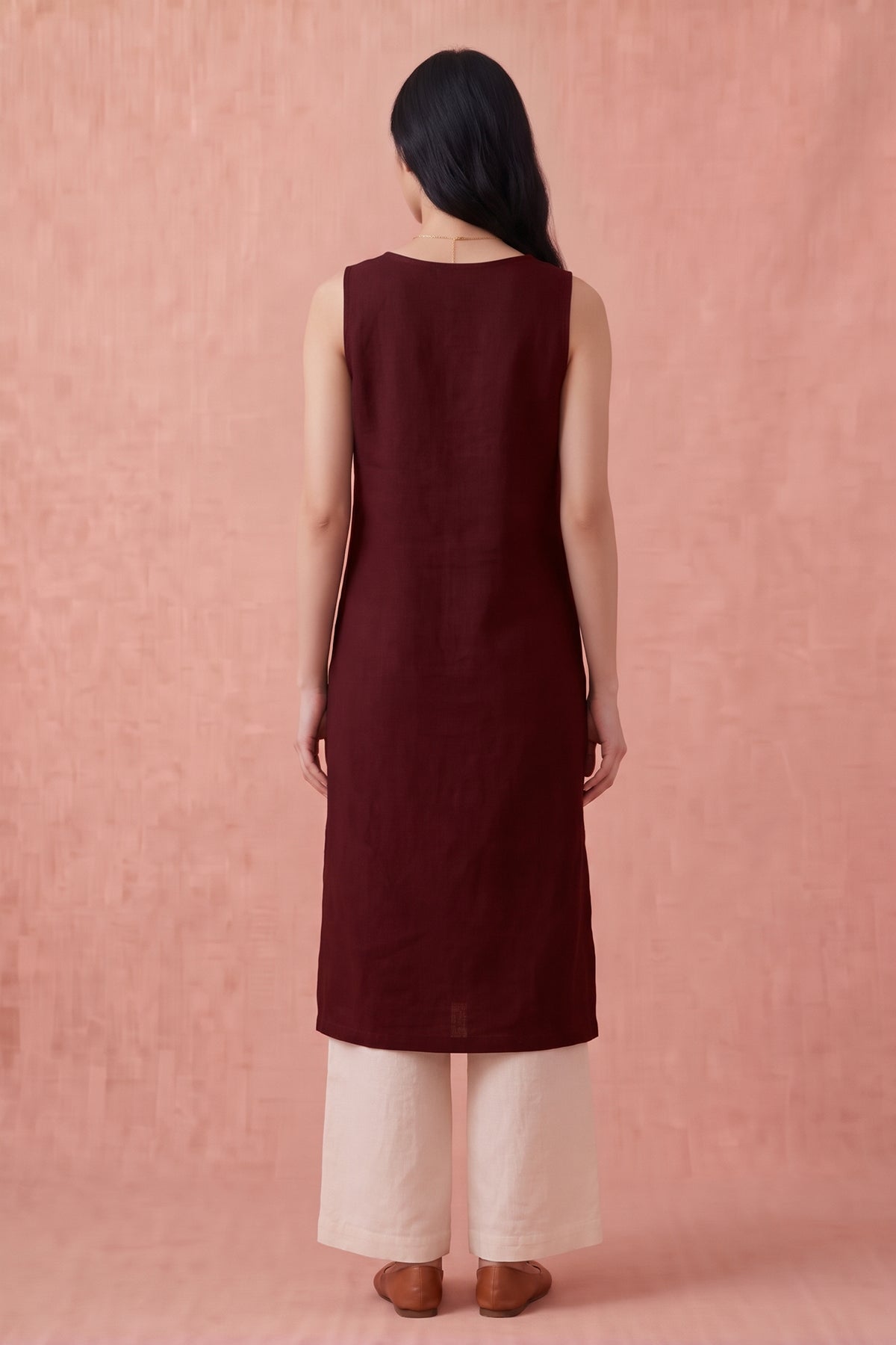 Deep Wine Cotton Linen Kurta Set