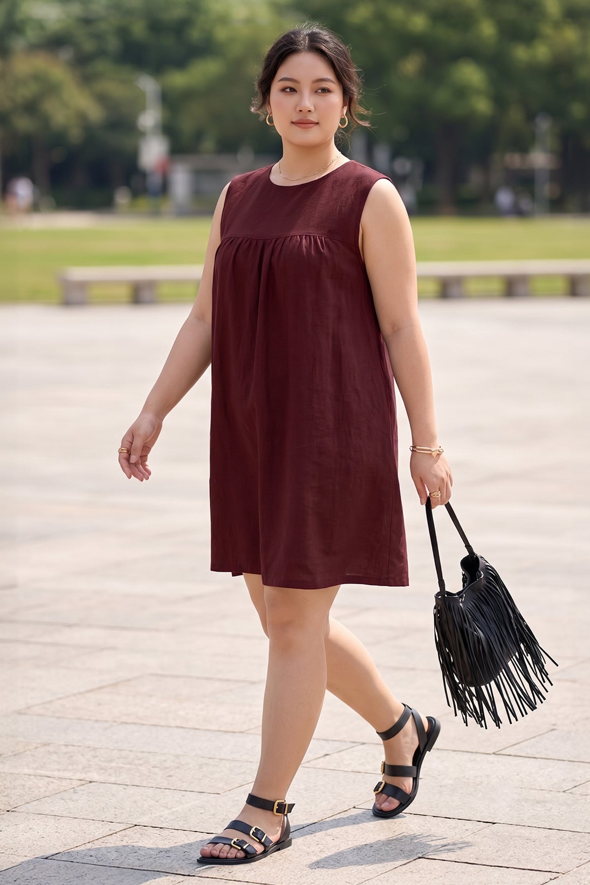 Deep Wine Gathered Mini Dress