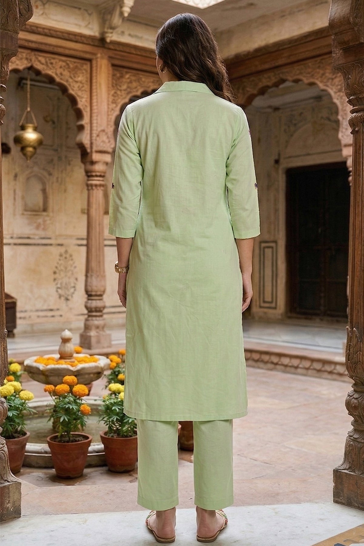 Embroidered Green Kurta & Pant