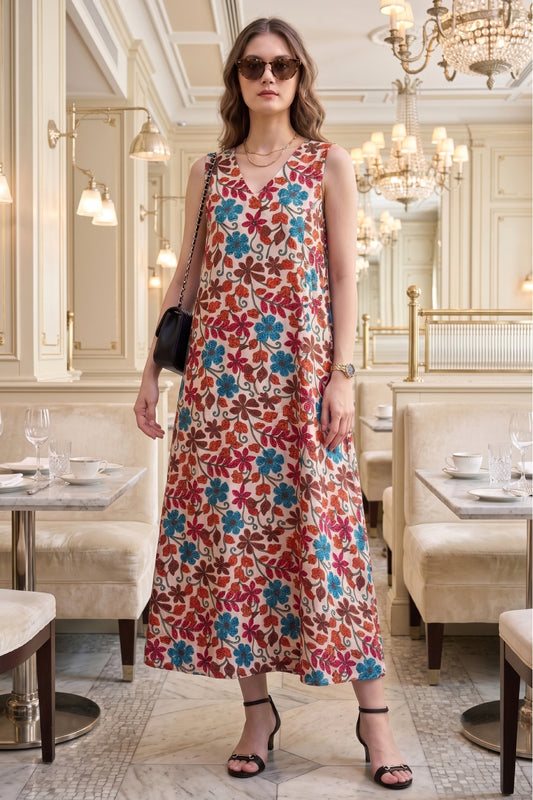 Floral Print A-Line Maxi Dress