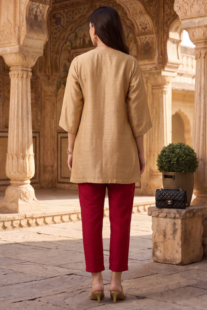 Gold Beige Silk Short Tunic Set