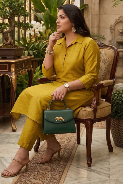 Green Silk Collar Kurta & Pants