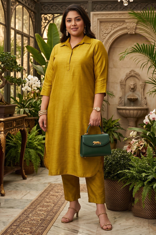 Green Silk Collar Kurta & Pants