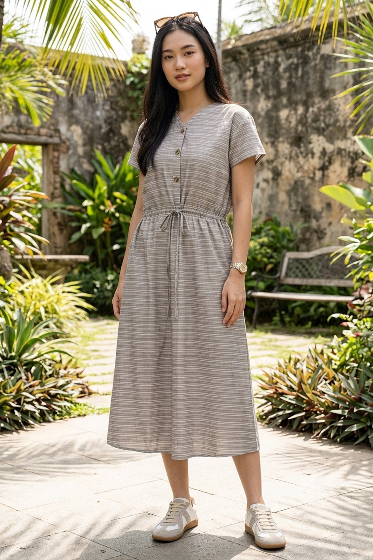 Green Umber Drawstring Dress