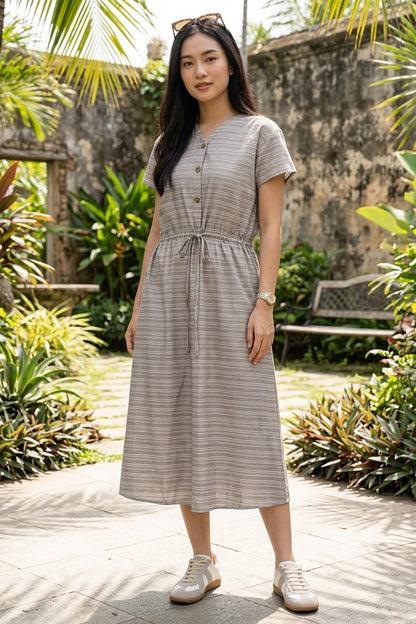 Green Umber Drawstring Dress