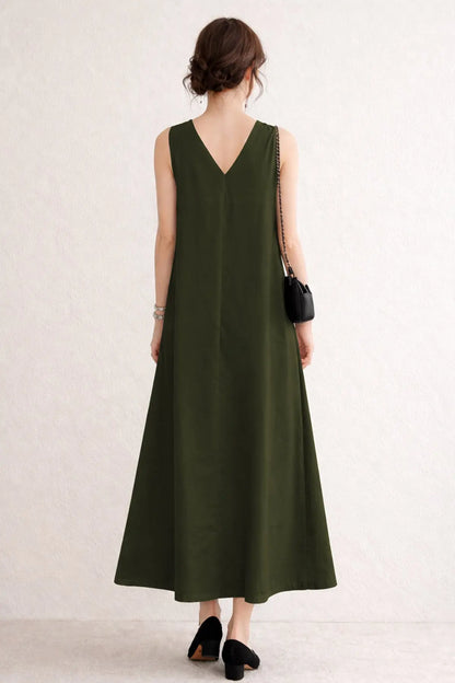 Green A-Line Cotton Maxi Dress SNEHA B