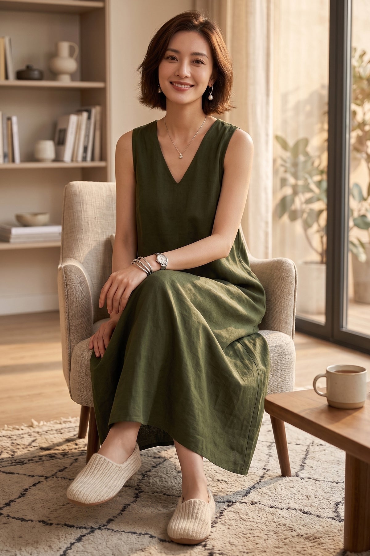Green A-Line Cotton Maxi Dress